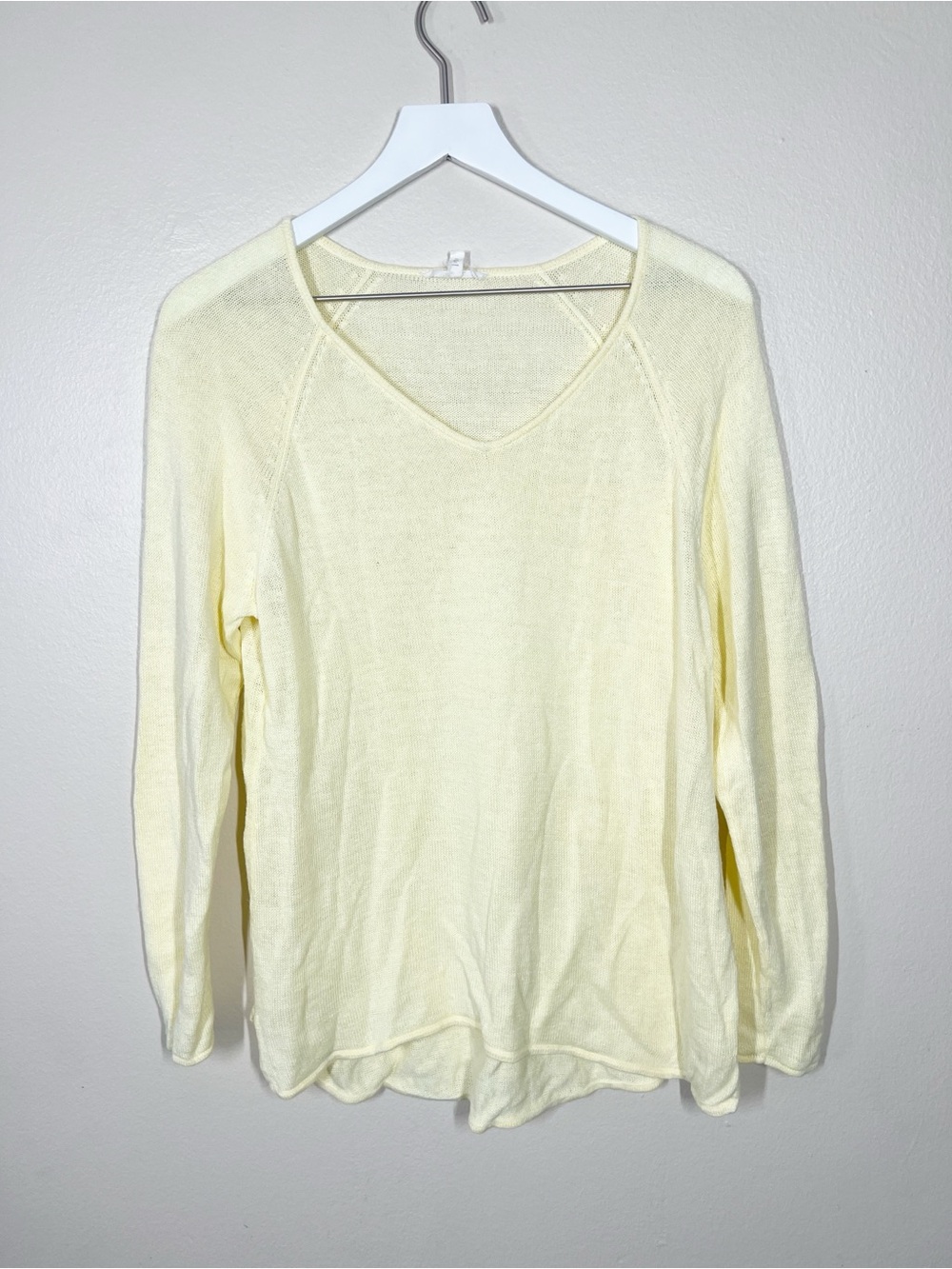 Eileen Fisher Womens Butter Yellow V-Neck Long Sleeve linen lightweight Sweater